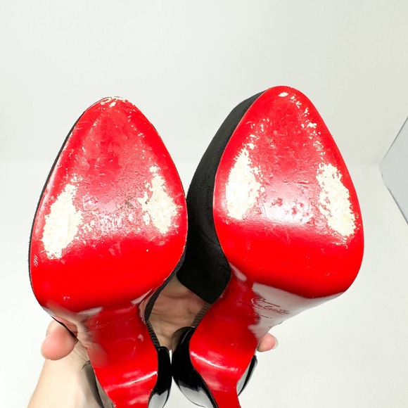 Christian Louboutin Carlota Platform Heels Pumps Suede Black EU 37 US 7 - Picture 10 of 12